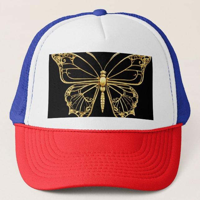 Relieve metalizado dorado Mariposa gorra Elegancia (Anverso)