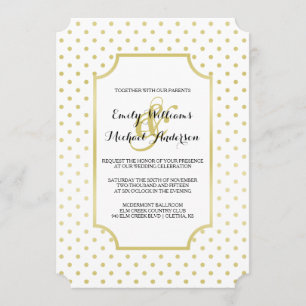 Relieve metalizado dorado Polka-Dots Invitación a 