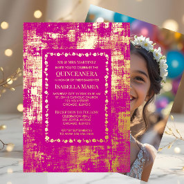 Relieve metalizado dorado Quinceañera Invitación G