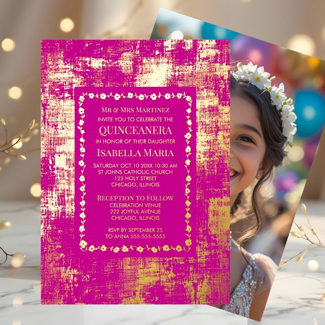 Relieve metalizado dorado Quinceañera Invitación G (Subido por el creador)