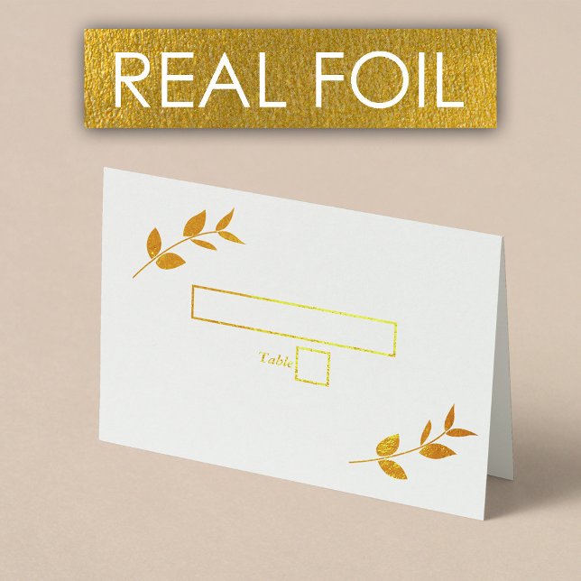 Relieve metalizado dorado real deja tarjeta de lug (Real Gold Foil Leaves Monogram Wedding Place Card)