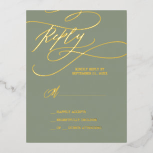 Relieve metalizado dorado romántico   Tarjeta RSVP