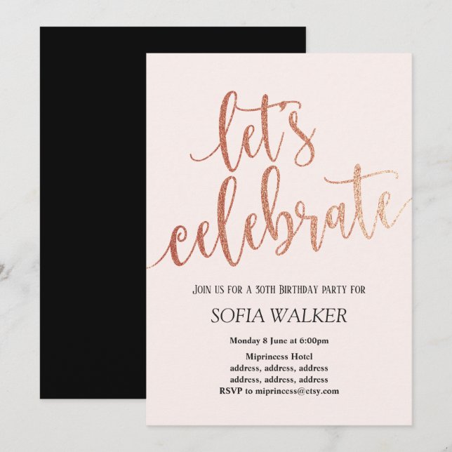 Relieve metalizado dorado Rosa , invitación de fie (Anverso / Reverso)