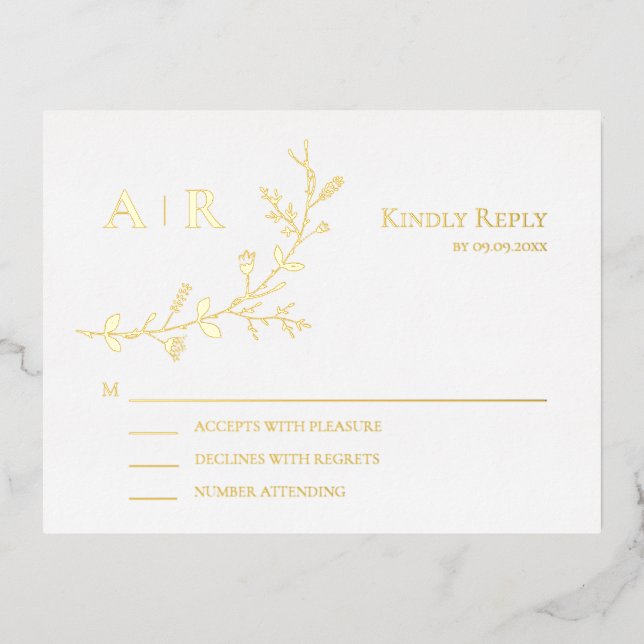 Relieve metalizado dorado RSVP, Tarjeta de respues (Anverso)