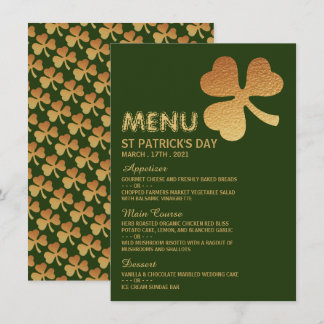 Relieve metalizado dorado Shamrock, tarjeta de men