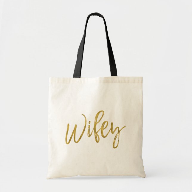Relieve metalizado dorado Wifey Cumpleaños Bolsa T (Frente)