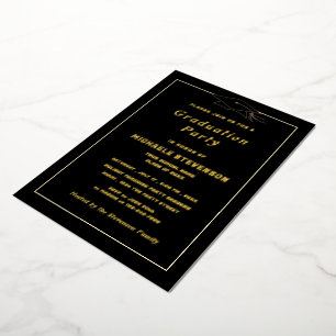 Relieve Metalizado Ejemplo de invitación de graduación negra con hoja