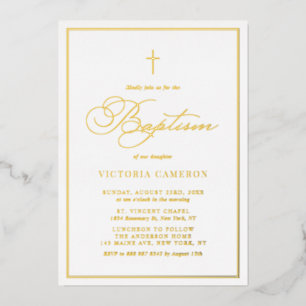 Relieve Metalizado Elegante Invitación de Bautizo con Foto Minimalist