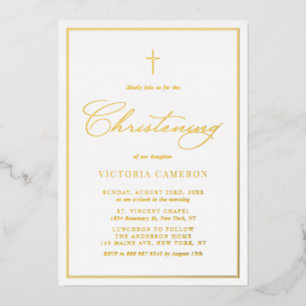 Relieve Metalizado Elegante Invitación de Bautizo con Foto Minimalist