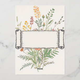 Relieve Metalizado Elegante Invitación de Boda Botánica Floral con Ma