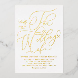 Relieve Metalizado Elegante Invitación de Boda con Caligrafía Caprich