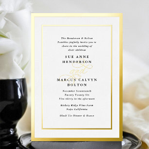 Relieve Metalizado Elegante Invitación de Boda con Caligrafía Formal