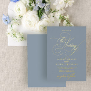 Relieve Metalizado Elegante Invitación de Boda con Caligrafía Moderna