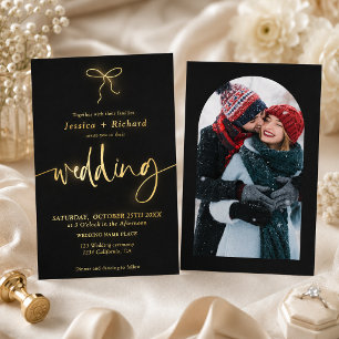 Relieve Metalizado Elegante Invitación de Boda con Cinta de Coqueta e