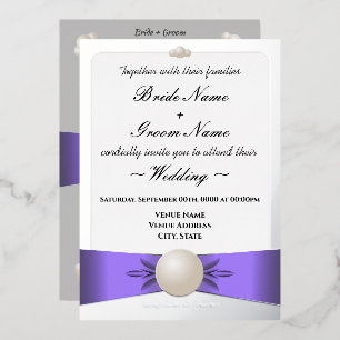Relieve Metalizado Elegante Invitación de Boda con Cinta de Perla Pla