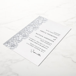 Relieve Metalizado Elegante Invitación de Boda con Cinta de Plata de 