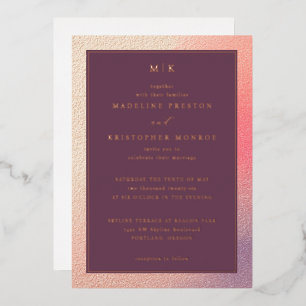 Relieve Metalizado Elegante Invitación de Boda con Degradado Granate