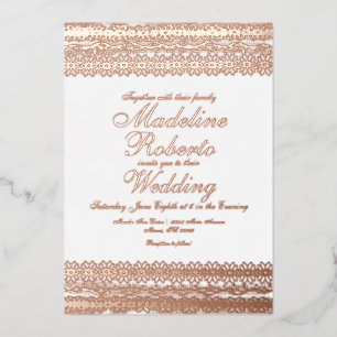 Relieve Metalizado Elegante Invitación de Boda con Estampado en Hoja