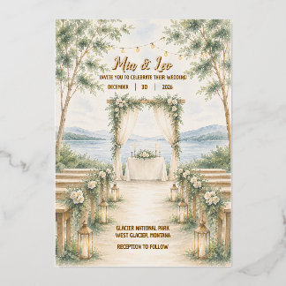 Relieve Metalizado Elegante Invitación de Boda con Hojas de Metal y L