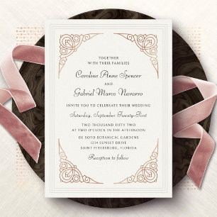 Relieve Metalizado Elegante Invitación de Boda con Hojas de Oro en Es