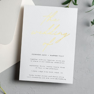 Relieve Metalizado Elegante Invitación de Boda con Hojuela de Oro Rea