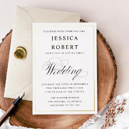 Relieve Metalizado Elegante invitación de boda con lámina de oro y ne