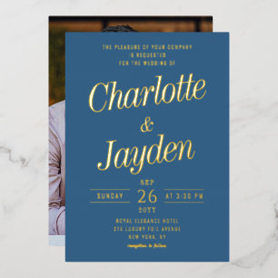 Relieve Metalizado Elegante Invitación de Boda con Letra en Hoja de A