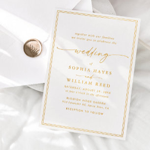 Relieve Metalizado Elegante Invitación de Boda con Letra Script y Dor
