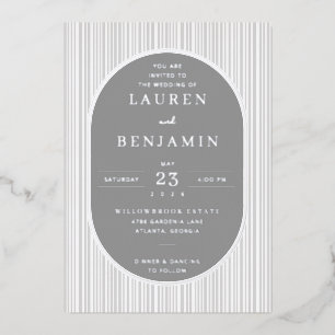 Relieve Metalizado Elegante Invitación de Boda con Rayas Grises