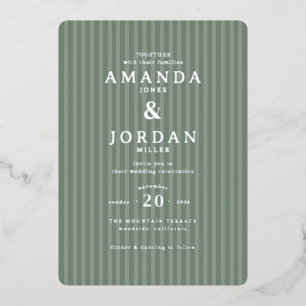 Relieve Metalizado Elegante Invitación de Boda con Rayas Verdes