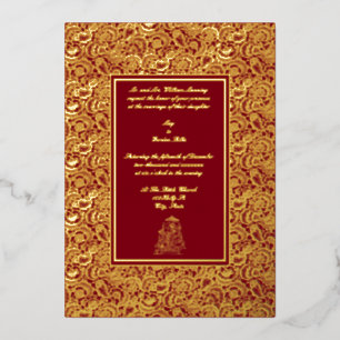 Relieve Metalizado Elegante Invitación de Boda India con Holograma