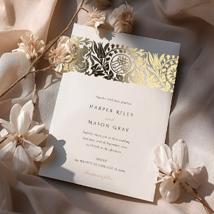 Relieve Metalizado Elegante Invitación de Boda Islámica con Hojas de
