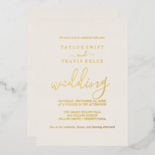 Relieve Metalizado Elegante Invitación de Boda Marfil con Dorado 