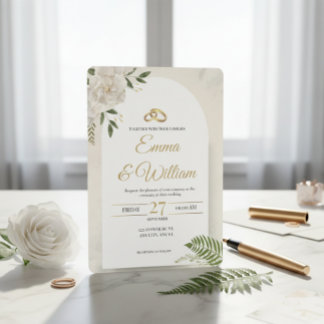 Relieve Metalizado Elegante Invitación de Boda Minimalista con Hologr