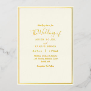 Relieve Metalizado Elegante invitación de boda moderna en marfil con