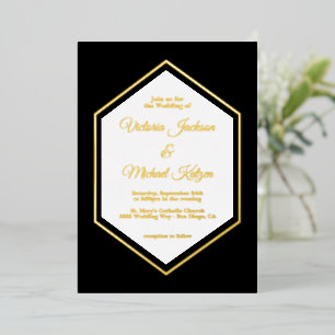 Relieve Metalizado Elegante Invitación de Boda Tradicional con Hologr