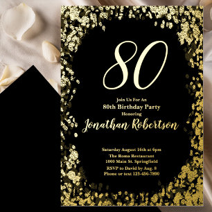 Relieve Metalizado Elegante Invitación de cumpleaños 80 con lámina do