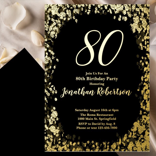 Relieve Metalizado Elegante Invitación de cumpleaños 80 con lámina do (Subido por el creador)