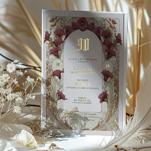 Relieve Metalizado Elegante Invitación de Cumpleaños 90 con Motivo Fl