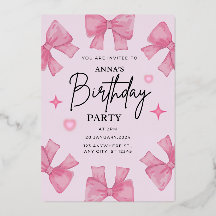 Elegante invitación de cumpleaños con diseño Bow