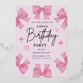 Relieve Metalizado Elegante invitación de cumpleaños con diseño Bow