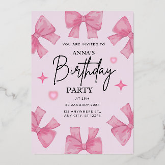 Relieve Metalizado Elegante invitación de cumpleaños con diseño Bow