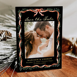Relieve Metalizado Elegante Invitación de Foto con Cinta Roja para Gu