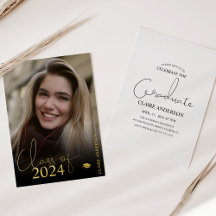 Elegante Invitación de Graduación con Foto y Hojal
