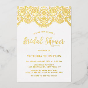 Relieve Metalizado Elegante Invitación de Regadera Nupcial con Encaje