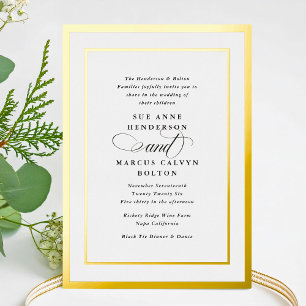 Relieve Metalizado Elegante Invitación Formal con Caligrafía en Marco