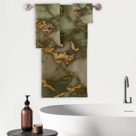 Relieve metalizado Faux Olive Green Marble Gold