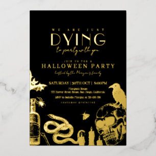 Relieve Metalizado Fiesta de Halloween Gótica con Invitación de Hojas