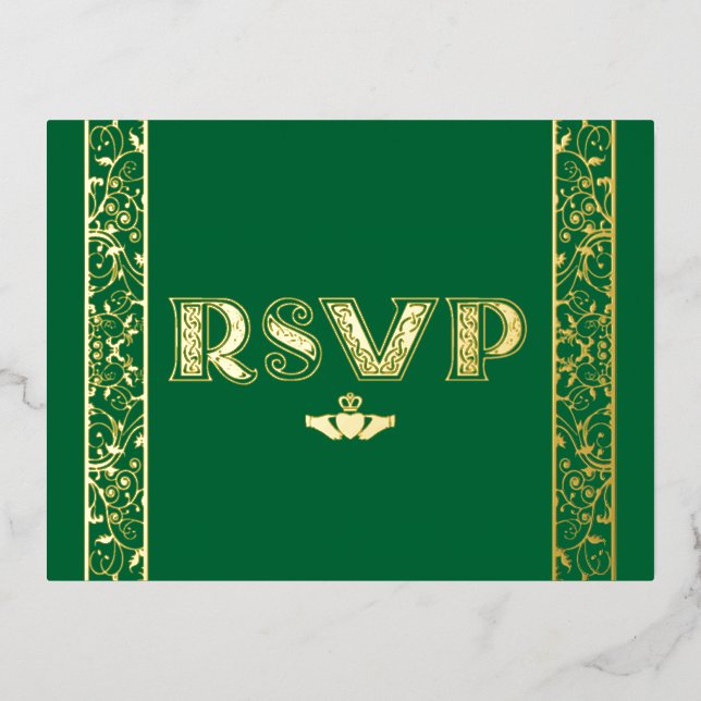 Relieve metalizado Filigree, Claddagh RSVP Postal  (Anverso)