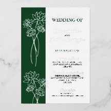 Flores Plateadas Invitación de Boda con Foto Verde
